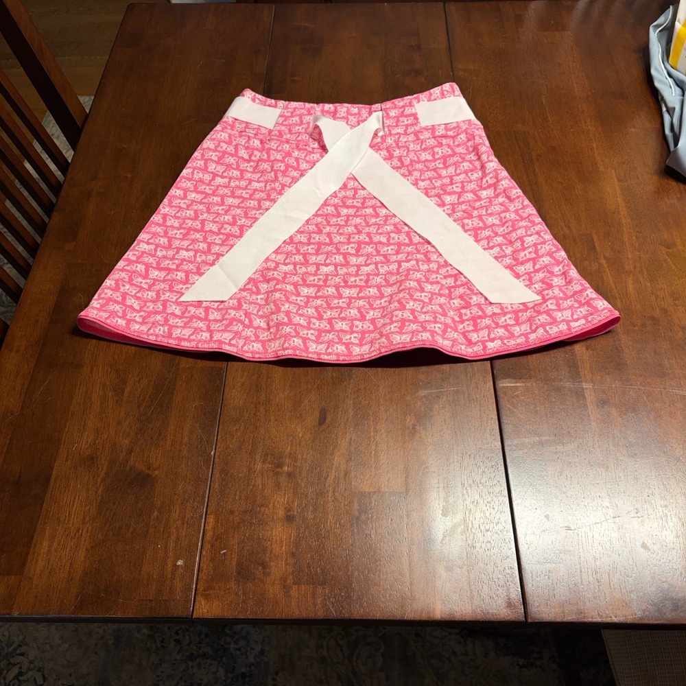 Lilly Pulitzer Pink Printed Skater Skirt with Cream Waist Tie